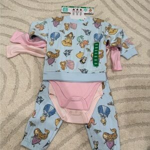 Disney Blue Princess Print Matching Set with Pink Bodysuits